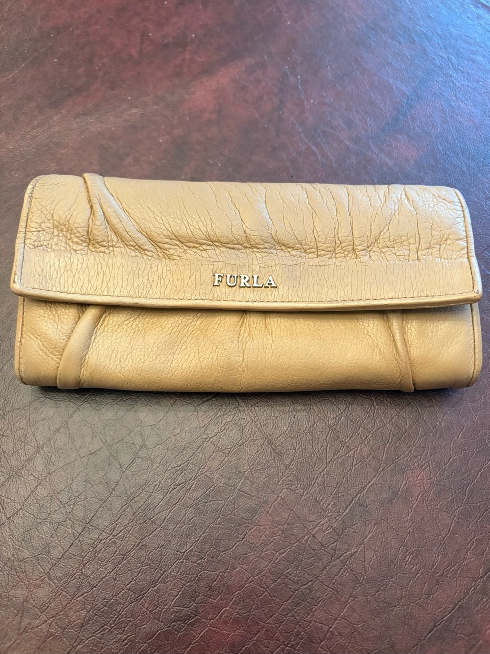 Furla Tan Beige Leather Full Size Flap Wallet Preowned